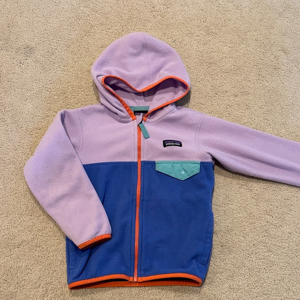 Toddler Girl Patagonia Purple and Blue Fleece Hoodie